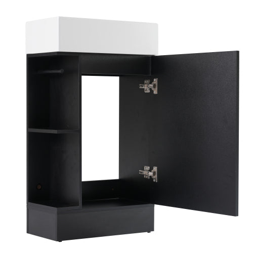18.6" Bathroom Vanity with Sink, Bathroom Vanity Cabinet with Two-tier Shelf, Left or Right Orientation, Black (WF308491 New Color)