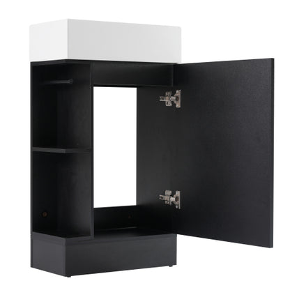 18.6" Bathroom Vanity with Sink, Bathroom Vanity Cabinet with Two-tier Shelf, Left or Right Orientation, Black (WF308491 New Color)