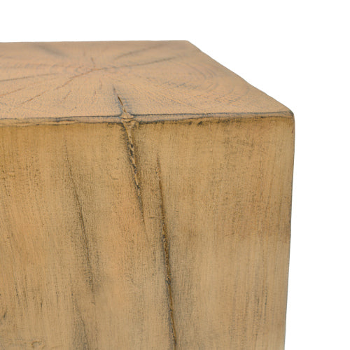 Wood-Look Square-Column MGO End Table, H27.75",Wood-Like Distressed Finish, Mix with Different Heights, Indoor Outdoor Use,Natural Color