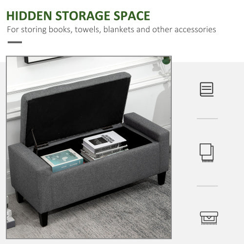 36.25 inch Gray Linen Tufted Storage Ottoman Bench, Lift Top Footrest, 330 LBS Rubberwood Leg End-of-Bed Stool