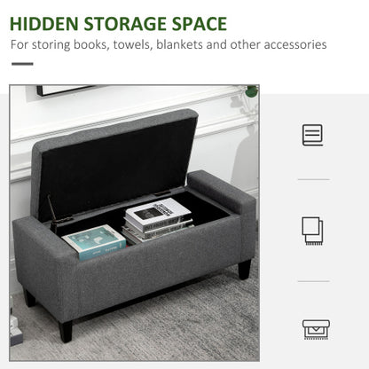 36.25 inch Gray Linen Tufted Storage Ottoman Bench, Lift Top Footrest, 330 LBS Rubberwood Leg End-of-Bed Stool