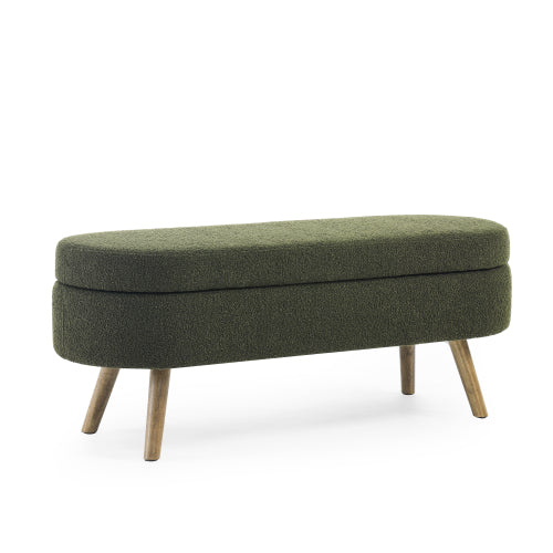 Ottoman Oval Storage Bench,Rubber Wood Legs, Green(43.5inch x16inch x16inch )