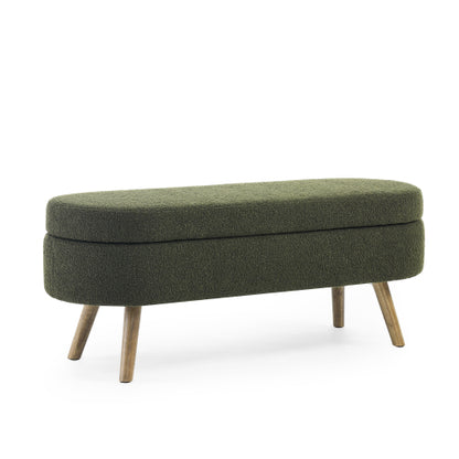 Ottoman Oval Storage Bench,Rubber Wood Legs, Green(43.5inch x16inch x16inch )