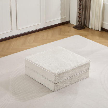 White Circle Fleece Modular Ottoman, No-Assembly Compression Convertible Floor Sofa Footstool for Small Spaces
