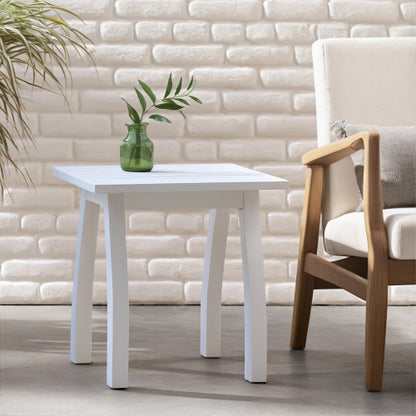 Acacia wood Accent Side Table in White PU, Weather-Resistant Rectangular End Table for Patio, Garden, Lawn, and Living Room(White PU)