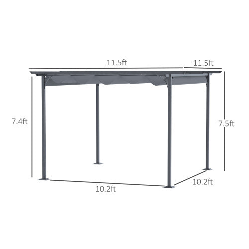 11.5' x 11.5' Retractable Pergola Canopy, Outdoor UV Protection & Sun Shade, Steel Frame for Garden, Grill, Patio, Backyard, Gray