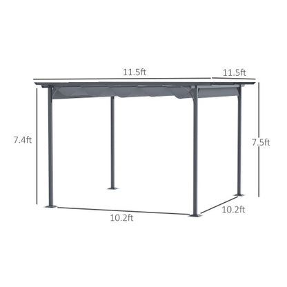 11.5' x 11.5' Retractable Pergola Canopy, Outdoor UV Protection & Sun Shade, Steel Frame for Garden, Grill, Patio, Backyard, Gray