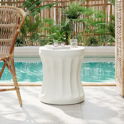 Outdoor Round Concrete Antique White Side Table,Living Room Mgo End Table