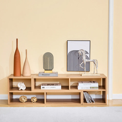 Modular TV Stand with Open Storage Shelves Light Wood Entertainment Center