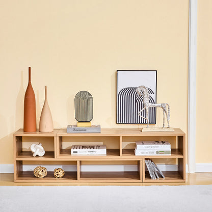 Modular TV Stand with Open Storage Shelves Light Wood Entertainment Center
