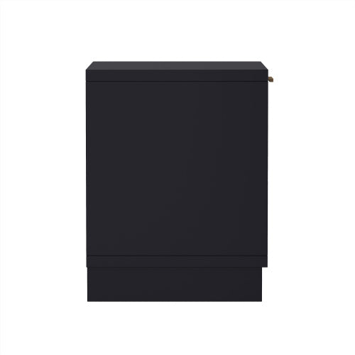 Black Modern Nightstand with Fluted Drawer & Open Shelf