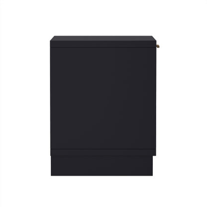 Black Modern Nightstand with Fluted Drawer & Open Shelf