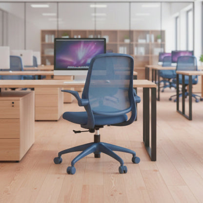 Ergonomic Color Office Chair 300lb (About 149.7kg), Home Office, Mesh Back, Integrated Molded Foam, Comfortable Sitting, Flipping Armrest, Fireproof, Rotating, Lifting Multifunctional Chair (Blue)