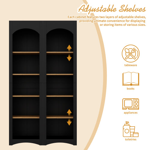 Farmhouse 5-Tier Bookcase Set of 2 with Adjustable Shelves, Black