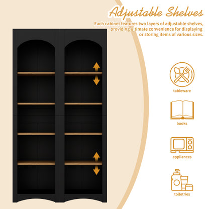 Farmhouse 5-Tier Bookcase Set of 2 with Adjustable Shelves, Black