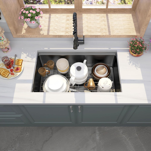 32 Gunmetal Black Undermount Workstation Kitchen Sink-32 x 19 Inch 16 Gauge Stainless Steel Undermount Kitchen Sink