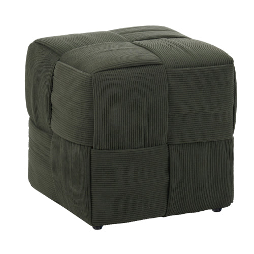 Green Square Corduroy Ottoman Footrest, 300 LBS Sturdy Wood Frame No-Assembly Multiuse Sofa Stool