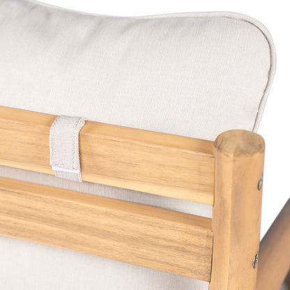 Patio Acacia Wood Chat Set, Club Chair + Coffee Table with Water-resistant Cushion, Teak + Beige