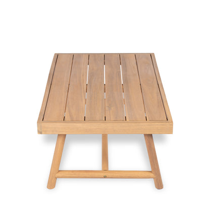 Patio Acacia Wood Chat Set, Club Chair + Coffee Table with Water-resistant Cushion, Teak + Beige