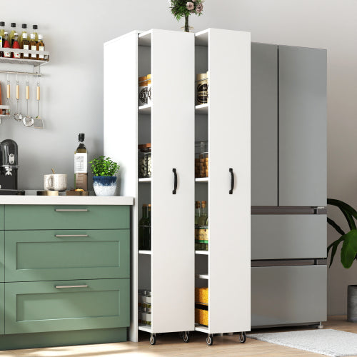 4-Tier Freestanding Pull-Out Door Bookcase Mobile Storage Cabinet with Wheels for Home Office Bedroom