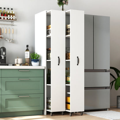 4-Tier Freestanding Pull-Out Door Bookcase Mobile Storage Cabinet with Wheels for Home Office Bedroom