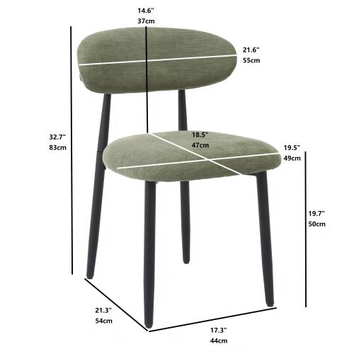 Modern Fabric Upholstered Metal Dining Side Chairs with Foot Pegs, Set of 2, Green