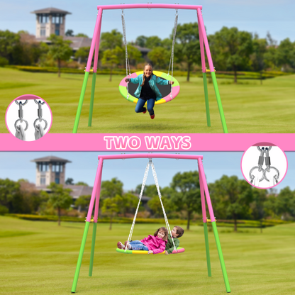 Flying Saucer Swing Set with Heavy Duty A-Frame Metal Swing Stand, Full Steel, Outdoor for Kids, Backyard, Playground, Outdoor