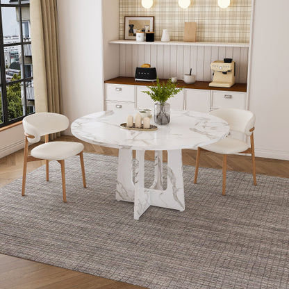 47.24 Inch Marble White MDF Round Dining Table, 300LB Capacity Farmhouse Kitchen Table for 4-6 People