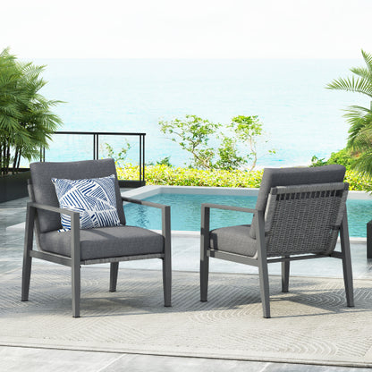 [Set of 2] Gray Aluminum Lounge Chair with Sleek Rope Accents and Comfortable Cushions, Perfect for Modern Outdoor and Indoor Spaces
