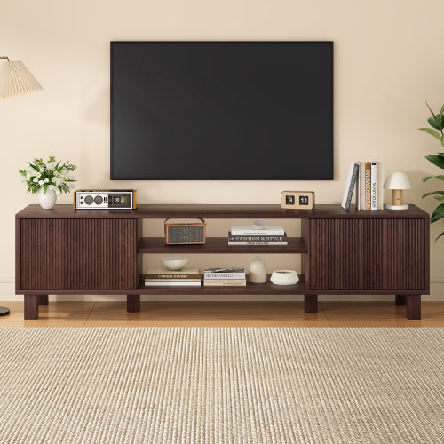 Modern Wooden TV Stand for 70 Inch TV with Adjustable Partition & Double Storage Cabinets