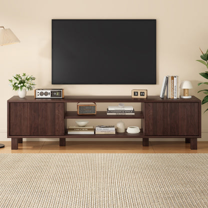 Modern Wooden TV Stand for 70 Inch TV with Adjustable Partition & Double Storage Cabinets