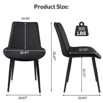 Set of 2 Black PU Leather Dining Chairs, Carbon Steel Metal Legs 330 LBS Weight Capacity