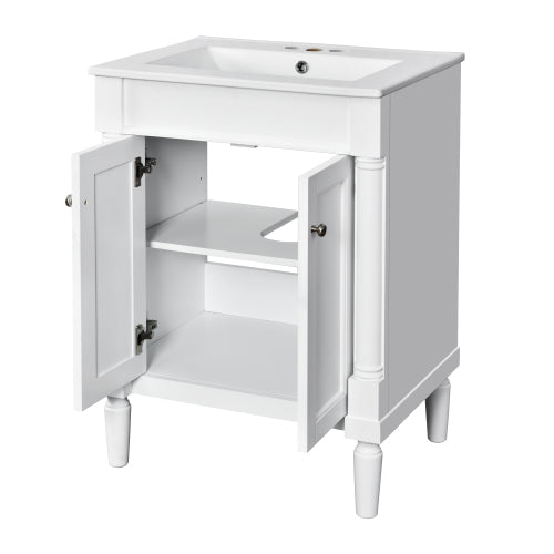 24'' Bathroom Vanity with Top Sink, 2-Tier Modern Bathroom Storage Cabinet, Single Sink Bathroom Vanity, Large Storage Shelves