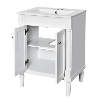 24'' Bathroom Vanity with Top Sink, 2-Tier Modern Bathroom Storage Cabinet, Single Sink Bathroom Vanity, Large Storage Shelves