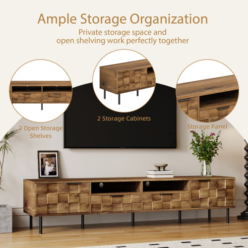 78.7 inch Natural Mid Century TV Stand 2 Drawer Media Console Supports Up To 85 Inch TV