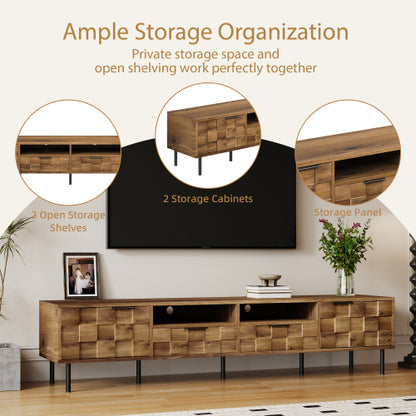 78.7 inch Natural Mid Century TV Stand 2 Drawer Media Console Supports Up To 85 Inch TV