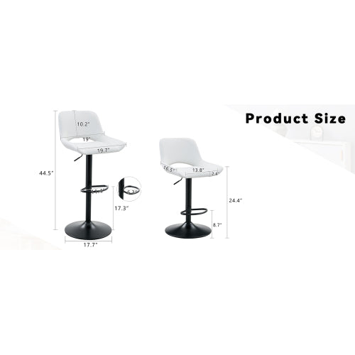 Modern Swivel Adjustable Bar Stools Set - 2 Pack, White PU Material, with Footrest, Holds Up to 250 lbs, Suitable for Home Bars and Kitchen Islands