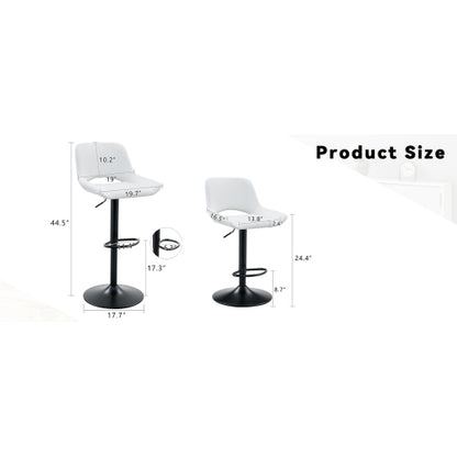 Modern Swivel Adjustable Bar Stools Set - 2 Pack, White PU Material, with Footrest, Holds Up to 250 lbs, Suitable for Home Bars and Kitchen Islands
