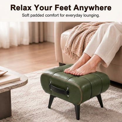 Tufted Faux Leather Rectangular Storage Ottoman with Handle, Metal Leg Multiuse Foot Stool for Entryway Apartment