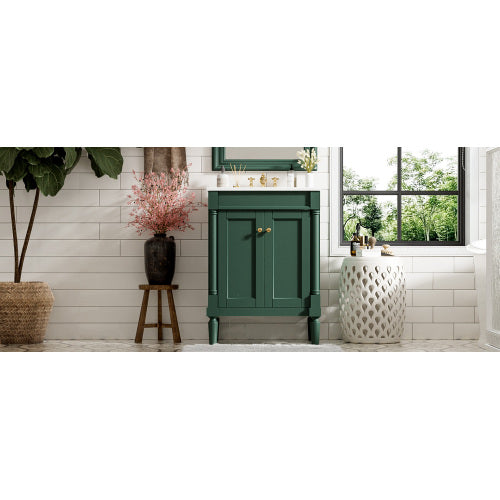 24'' Bathroom Vanity with Top Sink, 2-Tier Modern Bathroom Storage Cabinet, Single Sink Bathroom Vanity, Large Storage Shelves