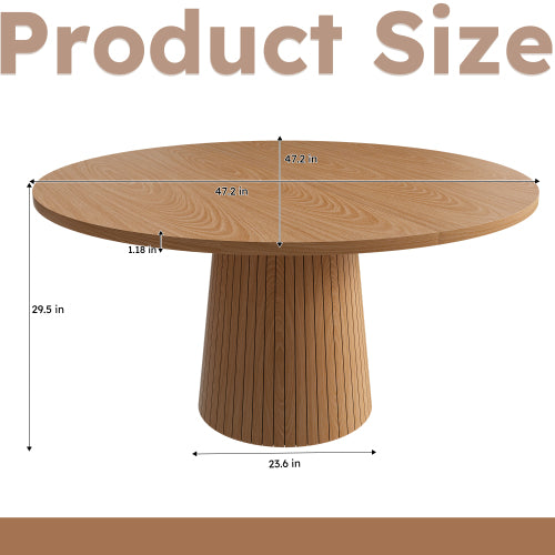 47 Inch Round Farmhouse Dining Table, Oak Finish