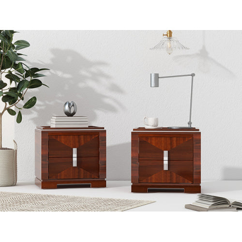 Mid-Century Modern Nightstand, 2 Drawers Wide Sofa Side Table,Wood Diamond Shaped End Table with Storage,Closet with Heavy Duty Base,Small Bedside Table for Bedroom,Living Room,Entrance, Dark Brown
