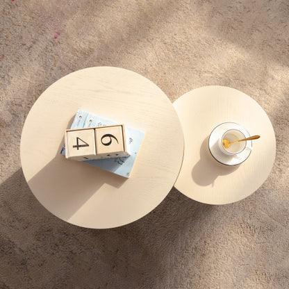 Round Hand Relief Wood Coffee Table, No Assembly