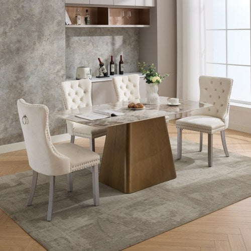 Set of 2 Wheat Polyester Fabric Armless Dining Chairs, Dark Walnut Wood Frame Iron Tapered Legs
