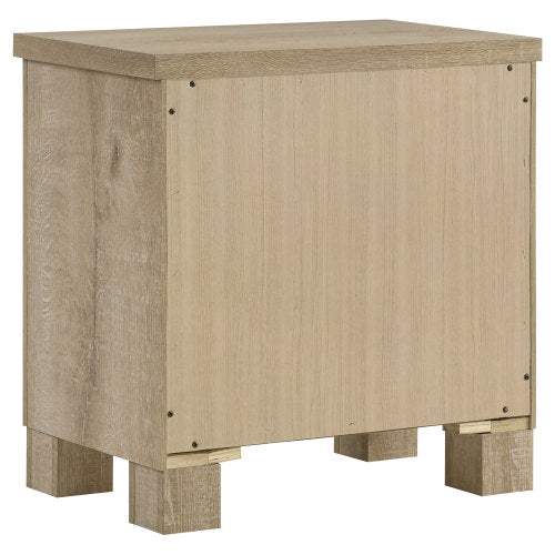 Weathered Oak 2-Drawer Farmhouse Nightstand, Engineered Wood Bedside Table with Dark Bronze Pulls