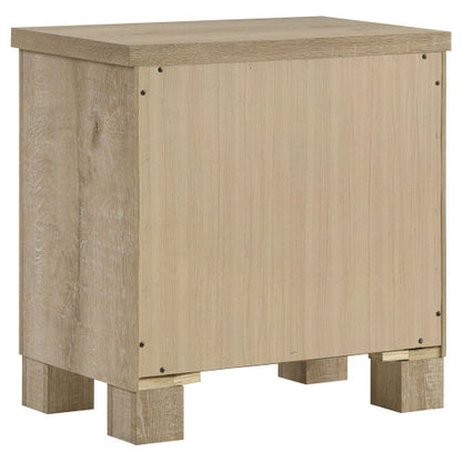Weathered Oak 2-Drawer Farmhouse Nightstand, Engineered Wood Bedside Table with Dark Bronze Pulls