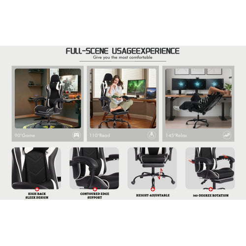 E-sports Gaming Chair Sports Car Driving Seat PU Material Moulded Sponge Comfortable and Safe With Massage White