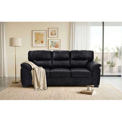 81 inch  Black 3-Seater Retro Foil-Fabric Sofa,Padded Armrests,Black Triangle Legs