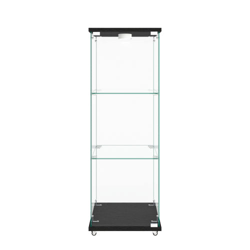 Modern Glass Display Cabinet with LED lights, Quick-assembly Antique Cabinet, Tempered Glass Bookshelf, Suitable for Living Room and Bedrooms, 1-door 3-shelf, Black