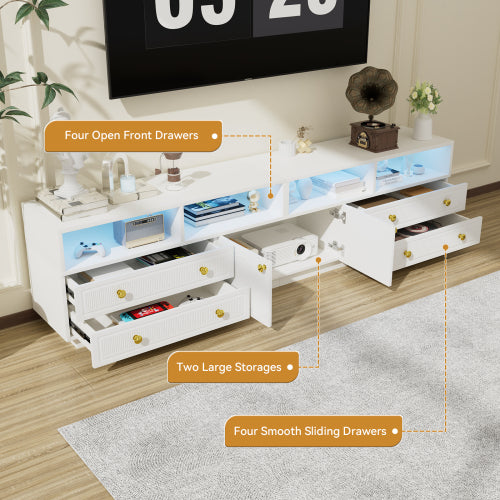 White High Gloss TV Stand for 100 Inch Wall TV with RGB LED Lights & Multi Storage